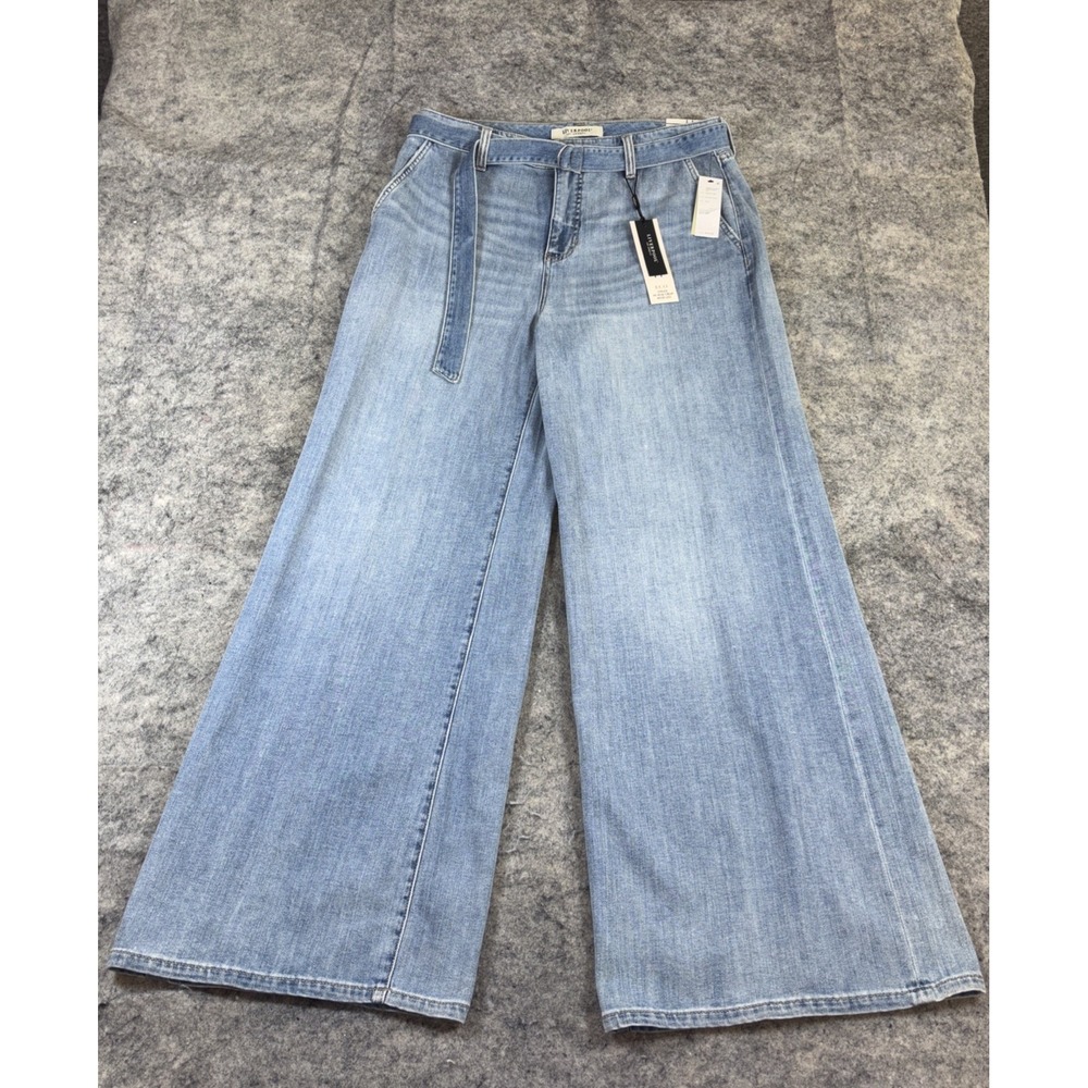 New Liverpool Belted Jeans Women's 31 Light Wash Stride Hi-Rise Wide Leg